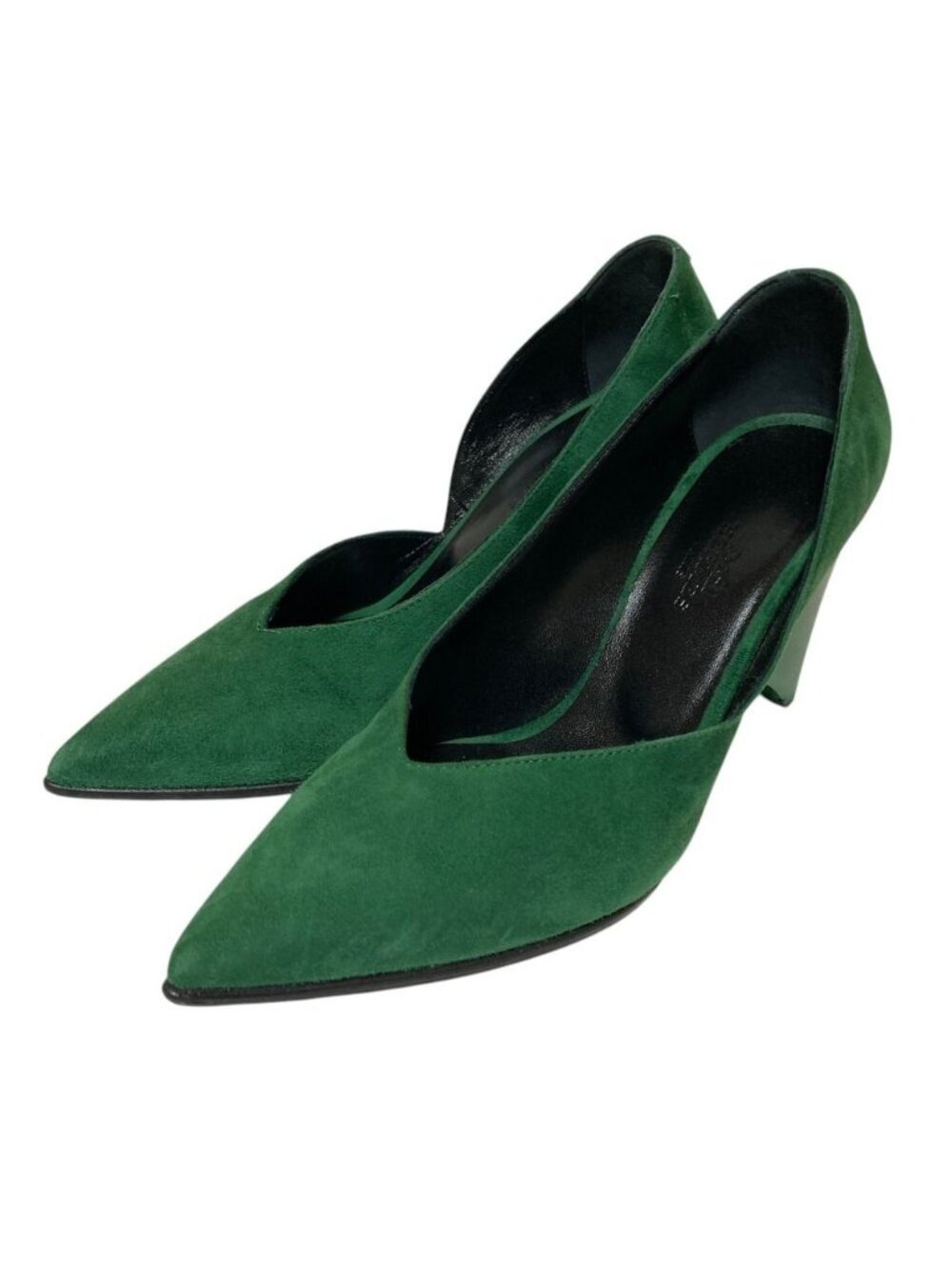 Hermes Suede Leather Pointed Toe Pumps Green Spring Summer Fall Winter Heels